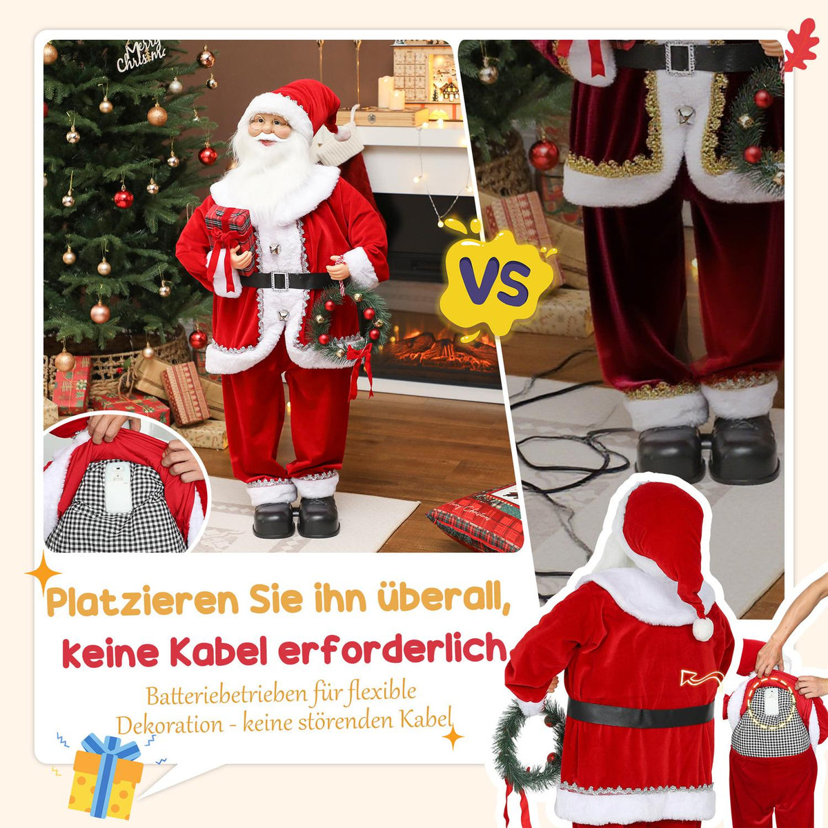 Santa Claus Christmas Decoration, 120cm, Sound-Activated