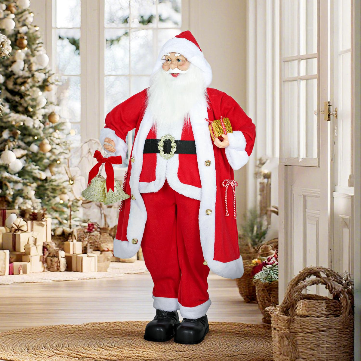 Santa Claus Figure 1.15m with Gift and Bell, Indoor Use
