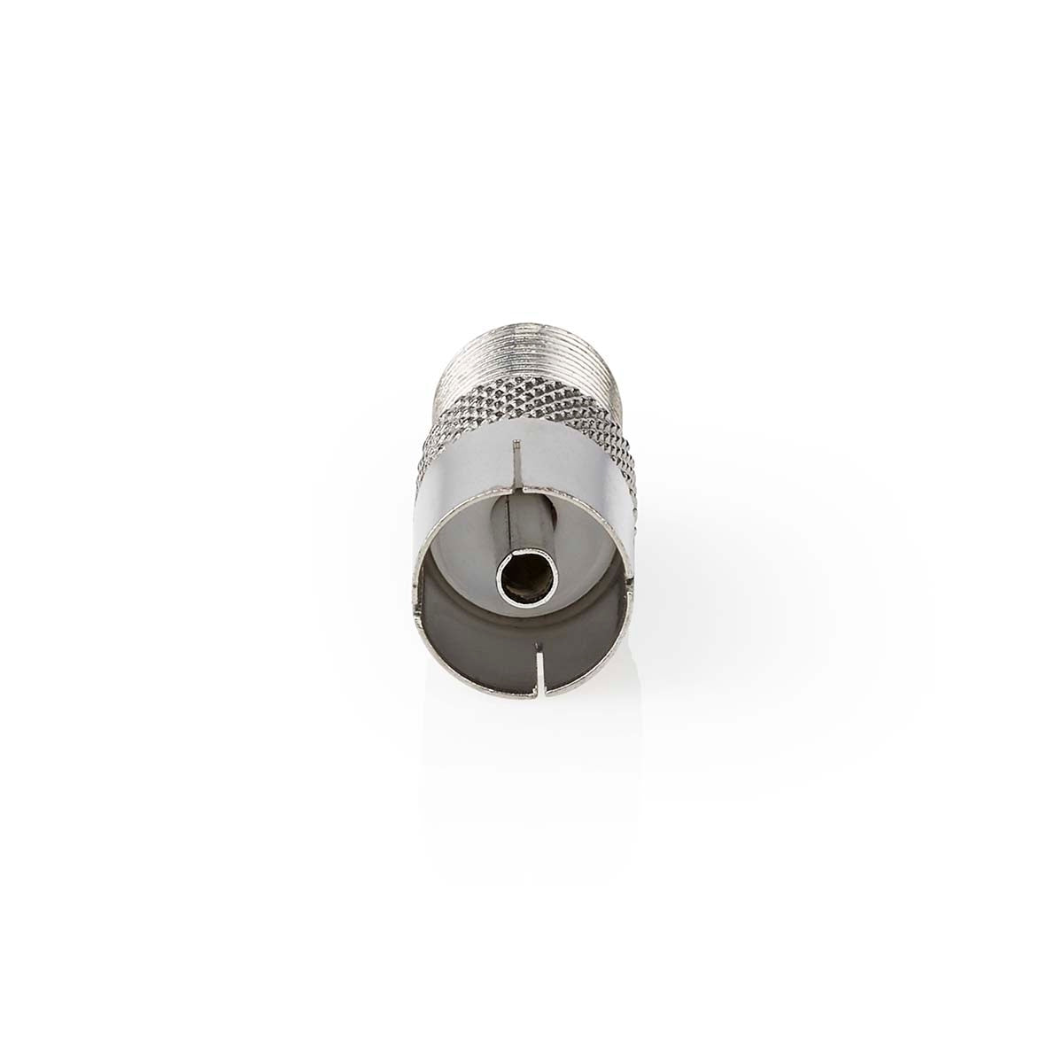 Satellite & Antenna Adapter | F Female | IEC (Coax) Female | Nickel Plated | 75 Ohm | Straight | Metal | Silver | 1 pc. | Box