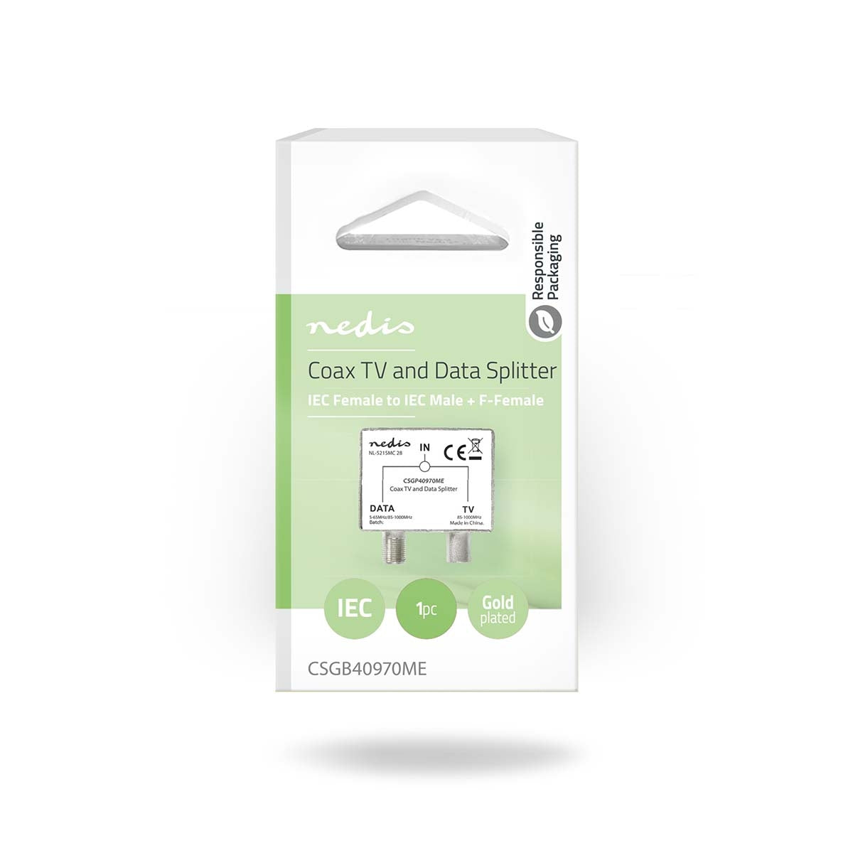 Satellite & Antenna Adapter | F Female / IEC (Coax) Male | IEC (Coax) Female | Nickel Plated | 75 Ohm | Straight | Metal | Metal / Silver | 1 pc. | Box