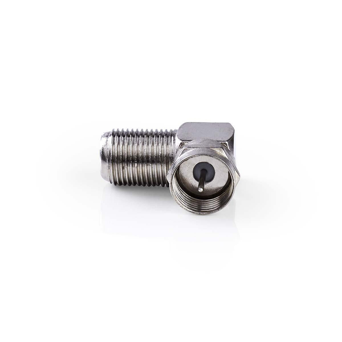Satellite & Antenna Adapter | F Male | F Female | Nickel plated | 75 Ohm | Angled 90° | Metal | Silver | 10 pieces. | Envelope