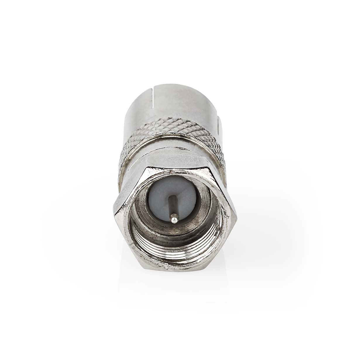 Satellite & Antenna Adapter | F Male | IEC (Coax) Female | Nickel Plated | 75 Ohm | Straight | Metal | Silver | 1 pc. | Box