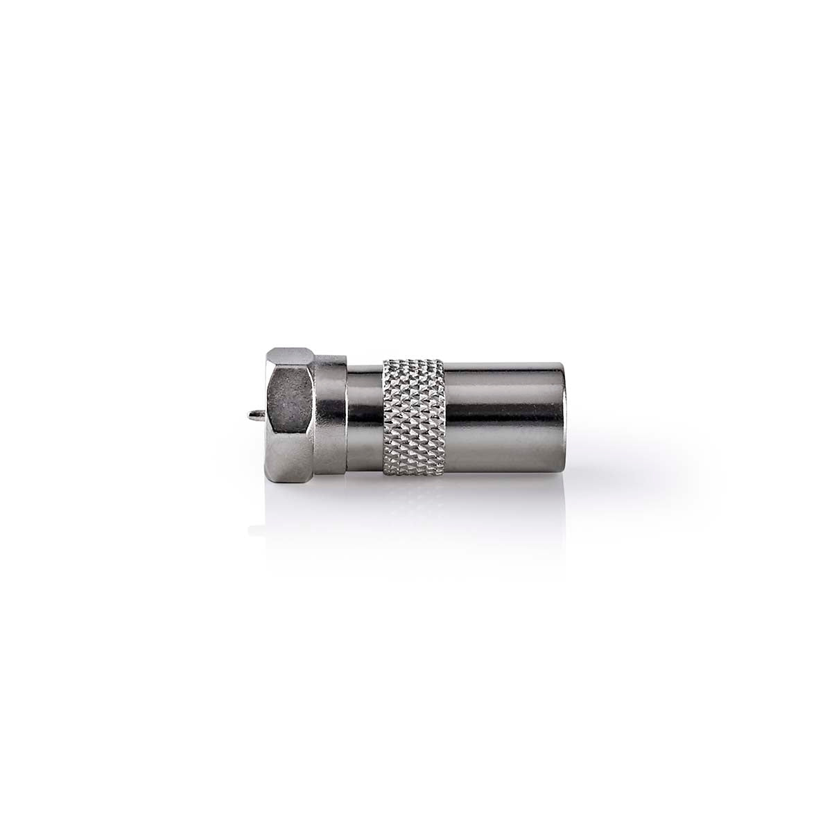 Satellite & Antenna Adapter | F Male | IEC (Coax) Male | Nickel Plated | 75 Ohm | Straight | Metal | Silver | 1 pc. | Box