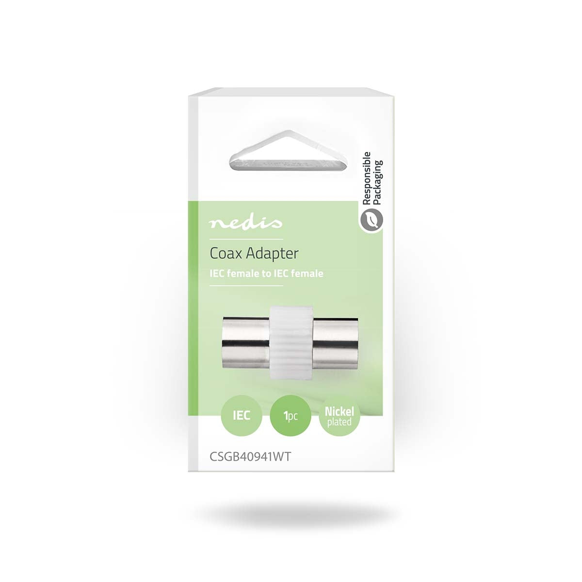 Satellite & Antenna Adapter | IEC (Coax) Female | IEC (Coax) Female | Nickel Plated | 75 Ohm | Straight | Metal / Plastic | White | 1 pc. | Box