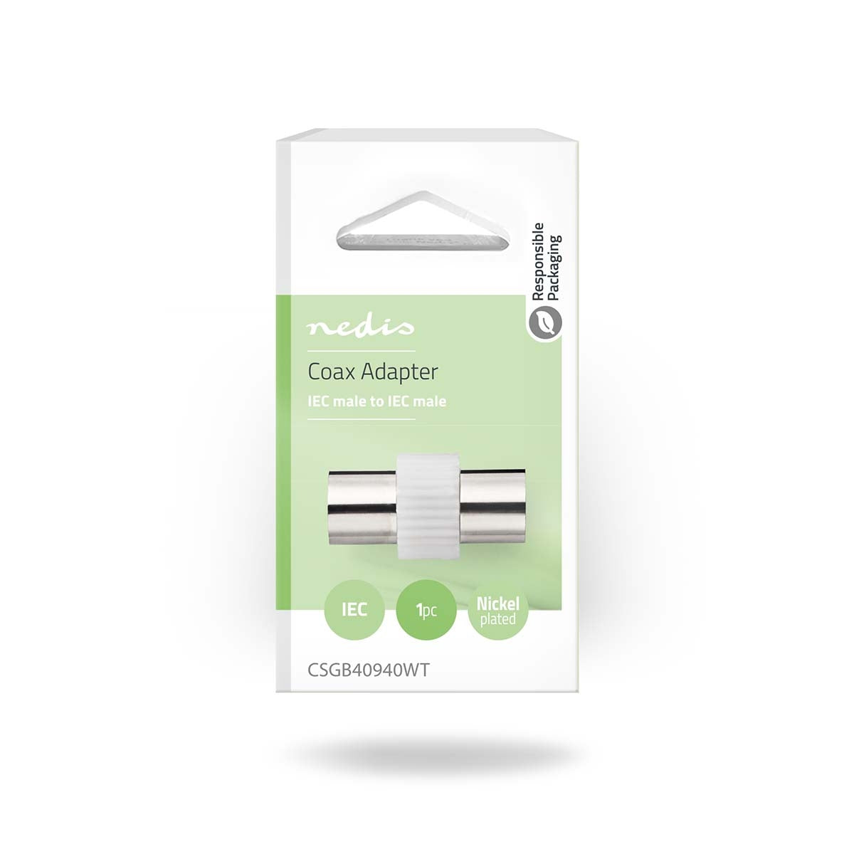 Satellite & Antenna Adapter | IEC (Coax) Male | IEC (Coax) Male | Nickel Plated | 75 Ohm | Straight | Metal / Plastic | White | 1 pc. | Box