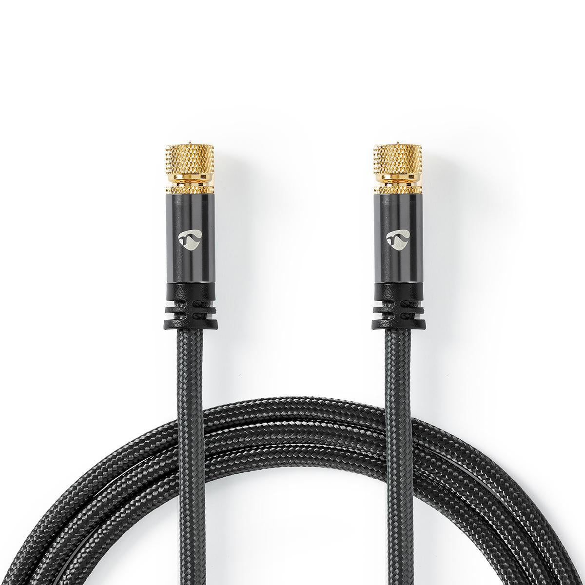 Satellite & Antenna cable | F Male | F Male | Gold Plated | 75 Ohm | Four Protections | 5.00 m | Round | Cotton | Gray / Gray With Metal | Carton with covered window