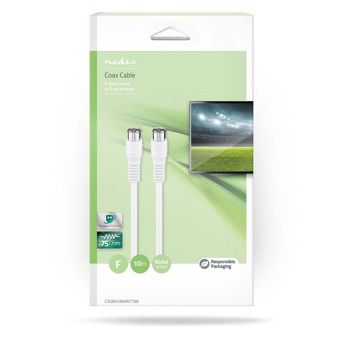 Satellite & Antenna cable | F Male | F Male | Nickel Plated | 75 Ohm | Double Shielded | 10.0 m | Round | PVC | White | Box