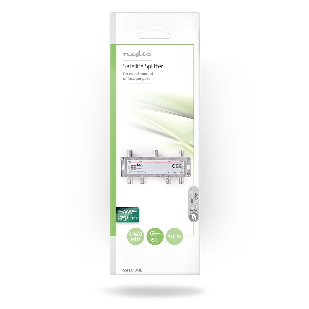 Satellite Splitter | 5 - 2400 MHz | 17.0 dB | Number of inputs: 1 | Number of outputs: 6 | Impedance: 75 Ohm | Zinc | Silver