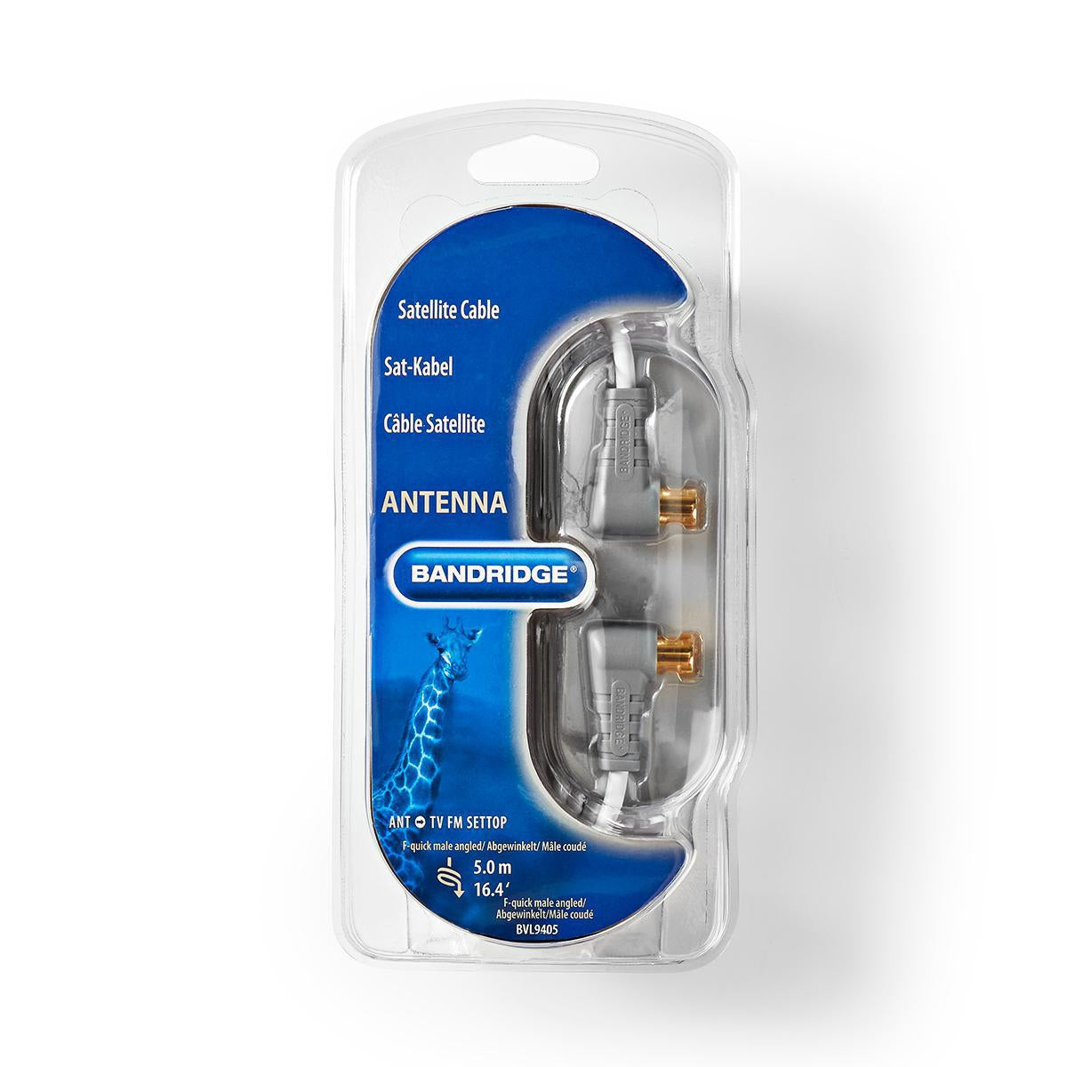 Satellite cable F-quick connector male, angled - F-quick connector male, angled 5.00 m white