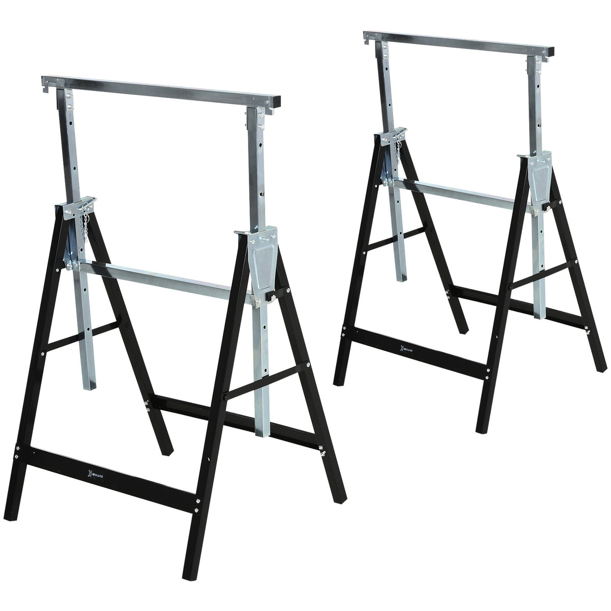 Sawhorse Height-Adjustable, Foldable, Metal, Black, 68X56X80-130Cm, Load Capacity Up To 200Kg