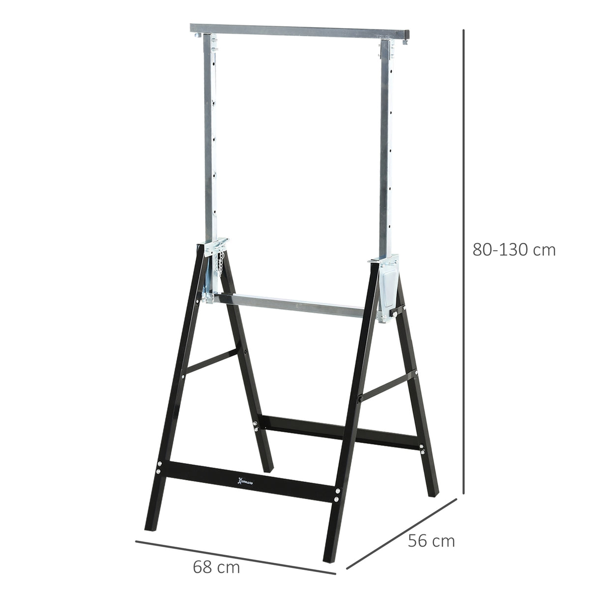 Sawhorse Height-Adjustable, Foldable, Metal, Black, 68X56X80-130Cm, Load Capacity Up To 200Kg