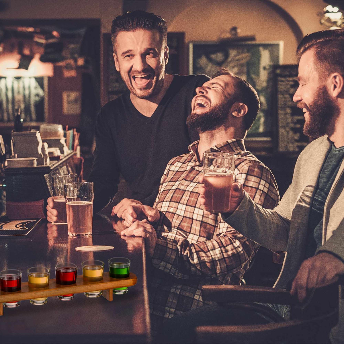 Schnapps board in wood with 6 glasses