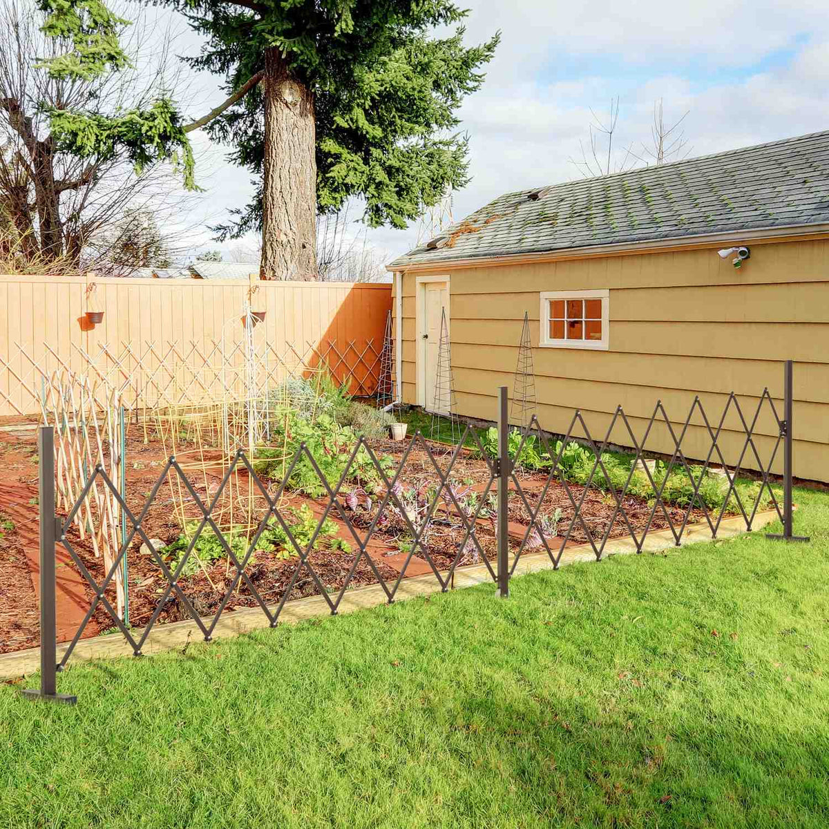 Scissor Gate Barrier Extendable 52-405Cm Garden Aluminum Brown H103.5Cm