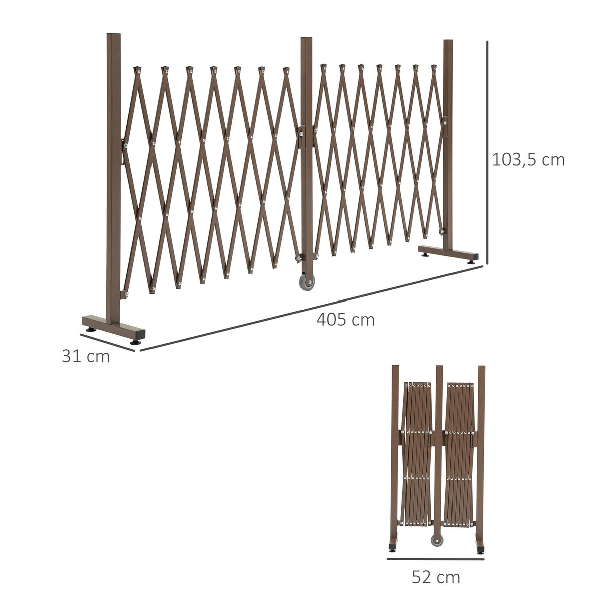Scissor Gate Barrier Extendable 52-405Cm Garden Aluminum Brown H103.5Cm