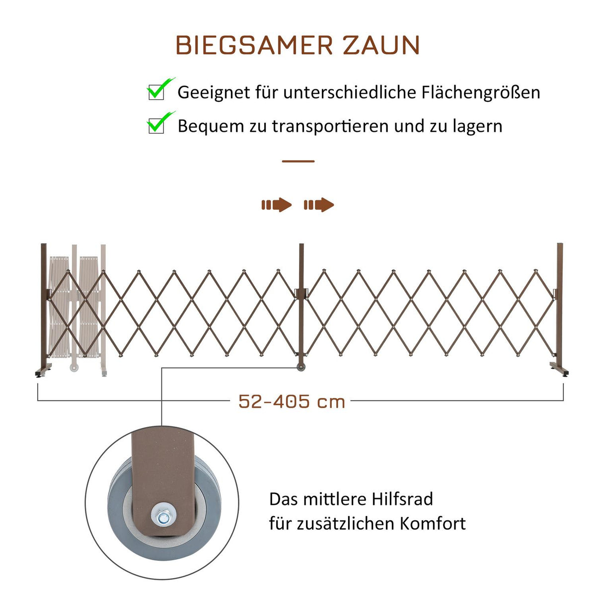 Scissor Gate Barrier Extendable 52-405Cm Garden Aluminum Brown H103.5Cm