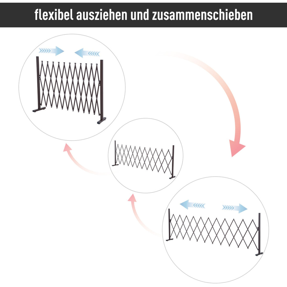 Scissor Gate, Extendable Barrier, 35-300 Cm, Ideal For Garden, Aluminium, Brown, H103.5 Cm