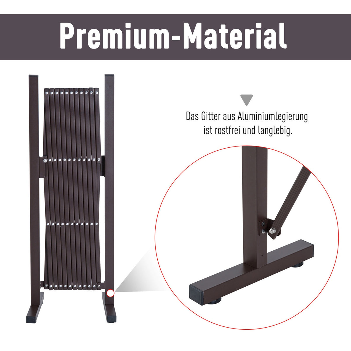 Scissor Gate, Extendable Barrier, 35-300 Cm, Ideal For Garden, Aluminium, Brown, H103.5 Cm