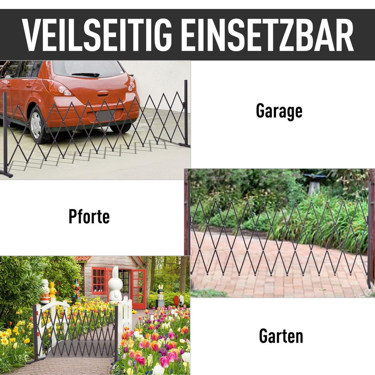 Scissor Gate, Extendable Barrier, 35-300 Cm, Ideal For Garden, Aluminium, Brown, H103.5 Cm