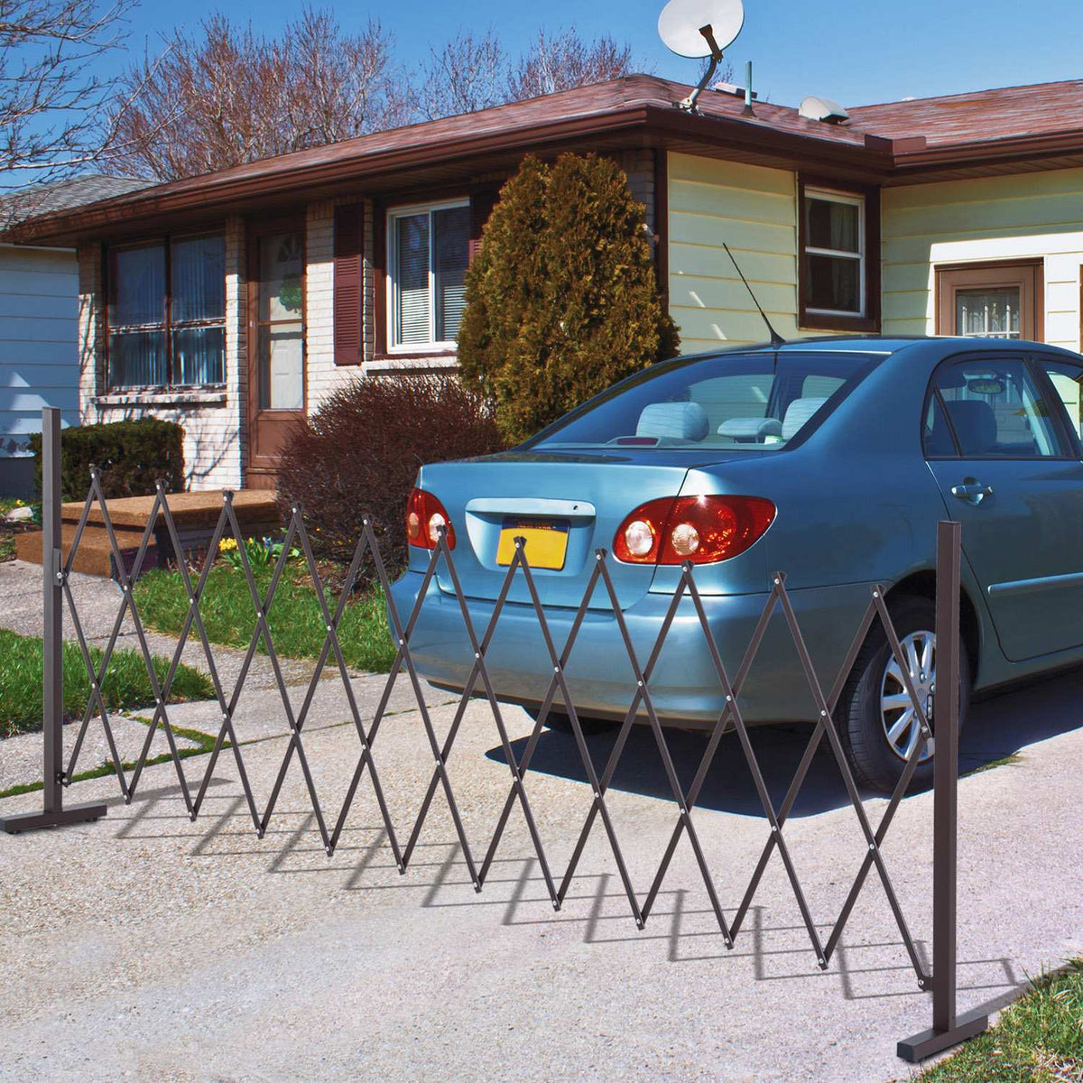 Scissor Gate, Extendable Barrier, 35-300 Cm, Ideal For Garden, Aluminium, Brown, H103.5 Cm