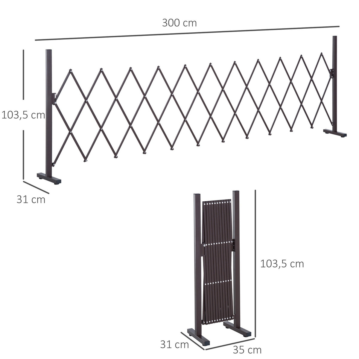 Scissor Gate, Extendable Barrier, 35-300 Cm, Ideal For Garden, Aluminium, Brown, H103.5 Cm