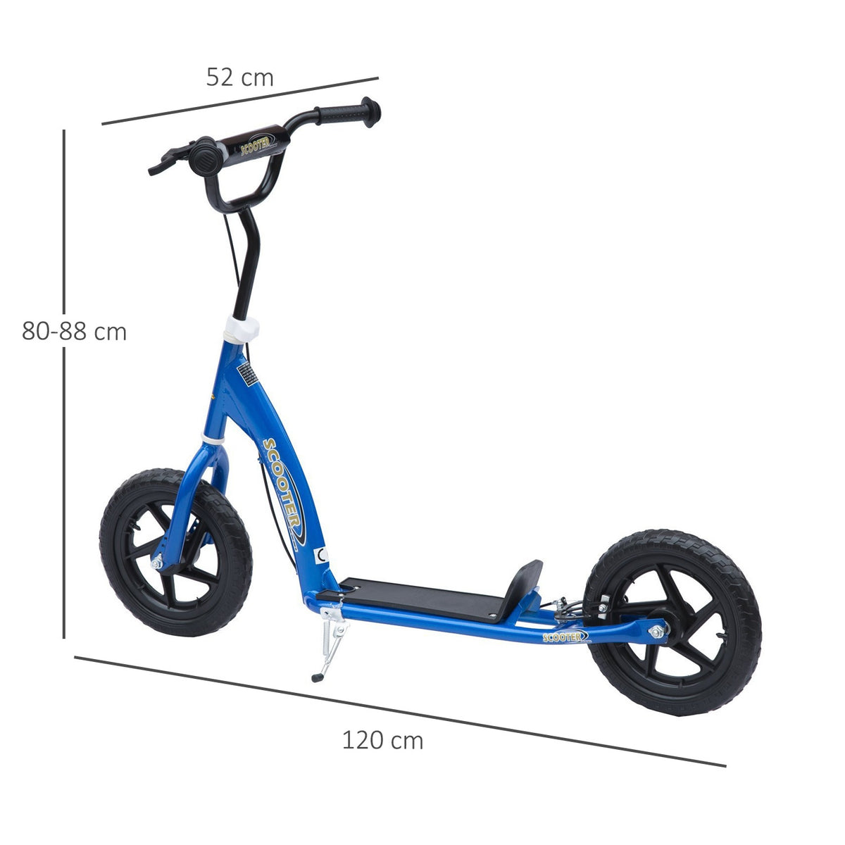 Scooter Children'S Scooter City Scooter 12 Inch With Rear Brake, Height Adjustable, Steel & Eva, Blue, 120X52X80-88 Cm