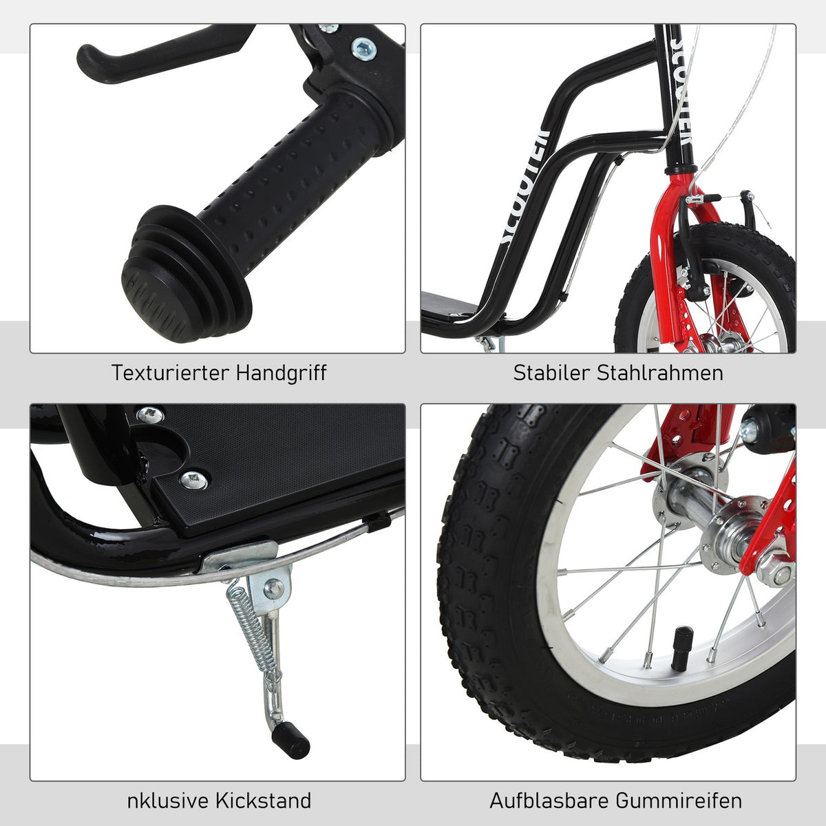 Scooter Children'S Scooter City Scooter From 5 Years Kickboard With Pneumatic Tires 12 Inch From 5 Years Black 120 X 58 X 75-80 Cm