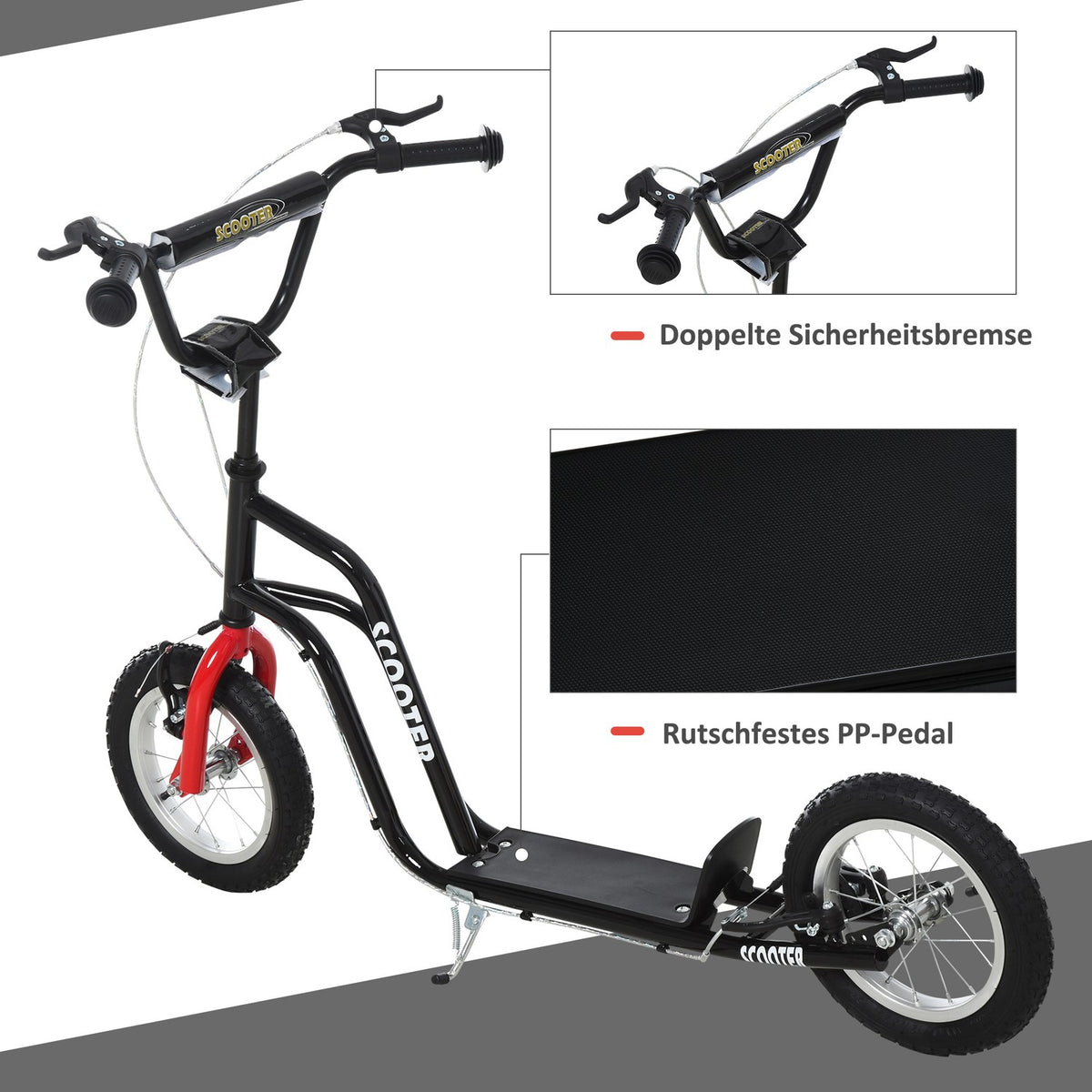 Scooter Children'S Scooter City Scooter From 5 Years Kickboard With Pneumatic Tires 12 Inch From 5 Years Black 120 X 58 X 75-80 Cm
