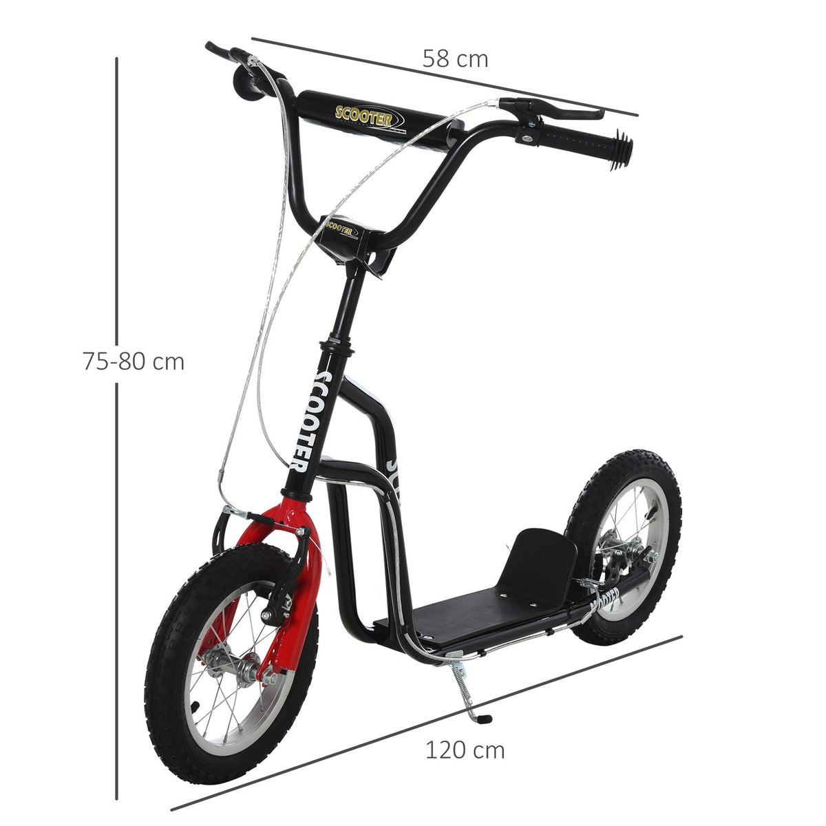 Scooter Children'S Scooter City Scooter From 5 Years Kickboard With Pneumatic Tires 12 Inch From 5 Years Black 120 X 58 X 75-80 Cm