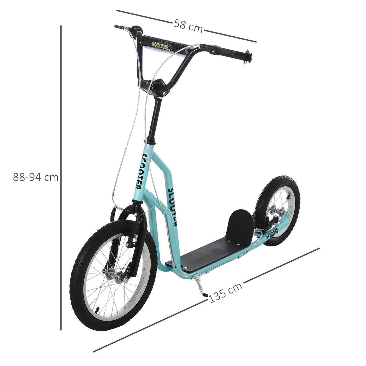 Scooter Children'S Scooter From 5 Years, Kickboard With Pneumatic Tires 16/12 Inches, Blue, 135 X 58 X 88-94 Cm