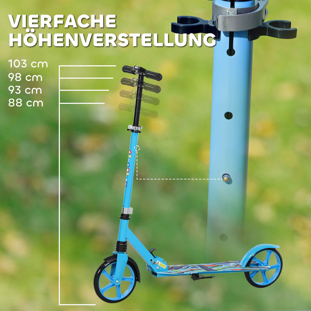 Scooter Children's Foldable Children's Scooter with Adjustable Handlebar Height, 2 Large Wheels, Rear Mudguard Brake, Kick Scooter for Children from 6-12 Years Blue