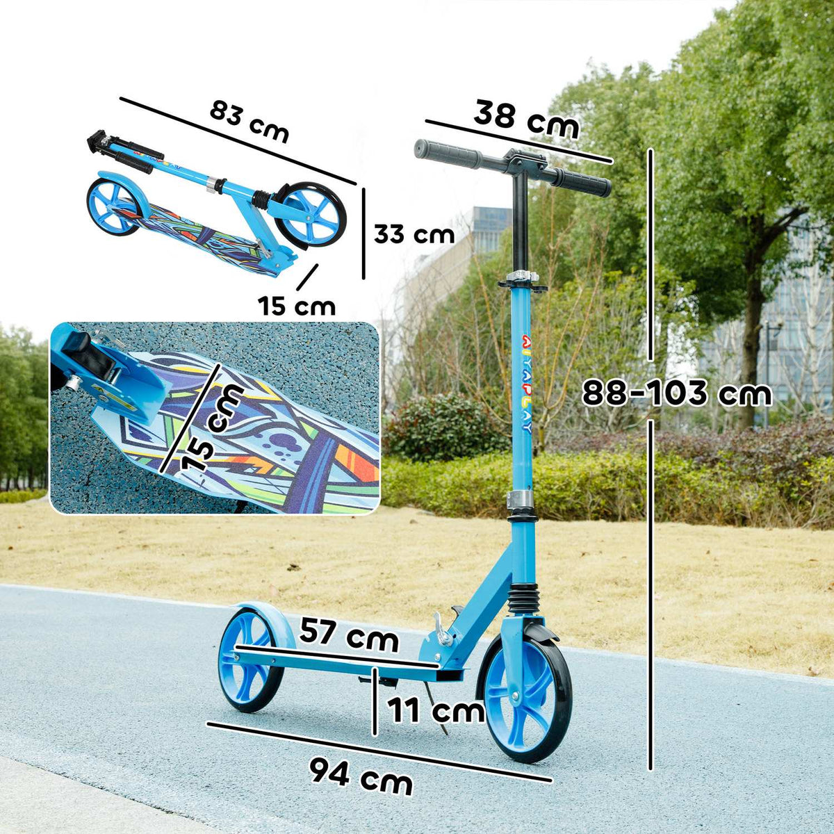 Scooter Children's Foldable Children's Scooter with Adjustable Handlebar Height, 2 Large Wheels, Rear Mudguard Brake, Kick Scooter for Children from 6-12 Years Blue