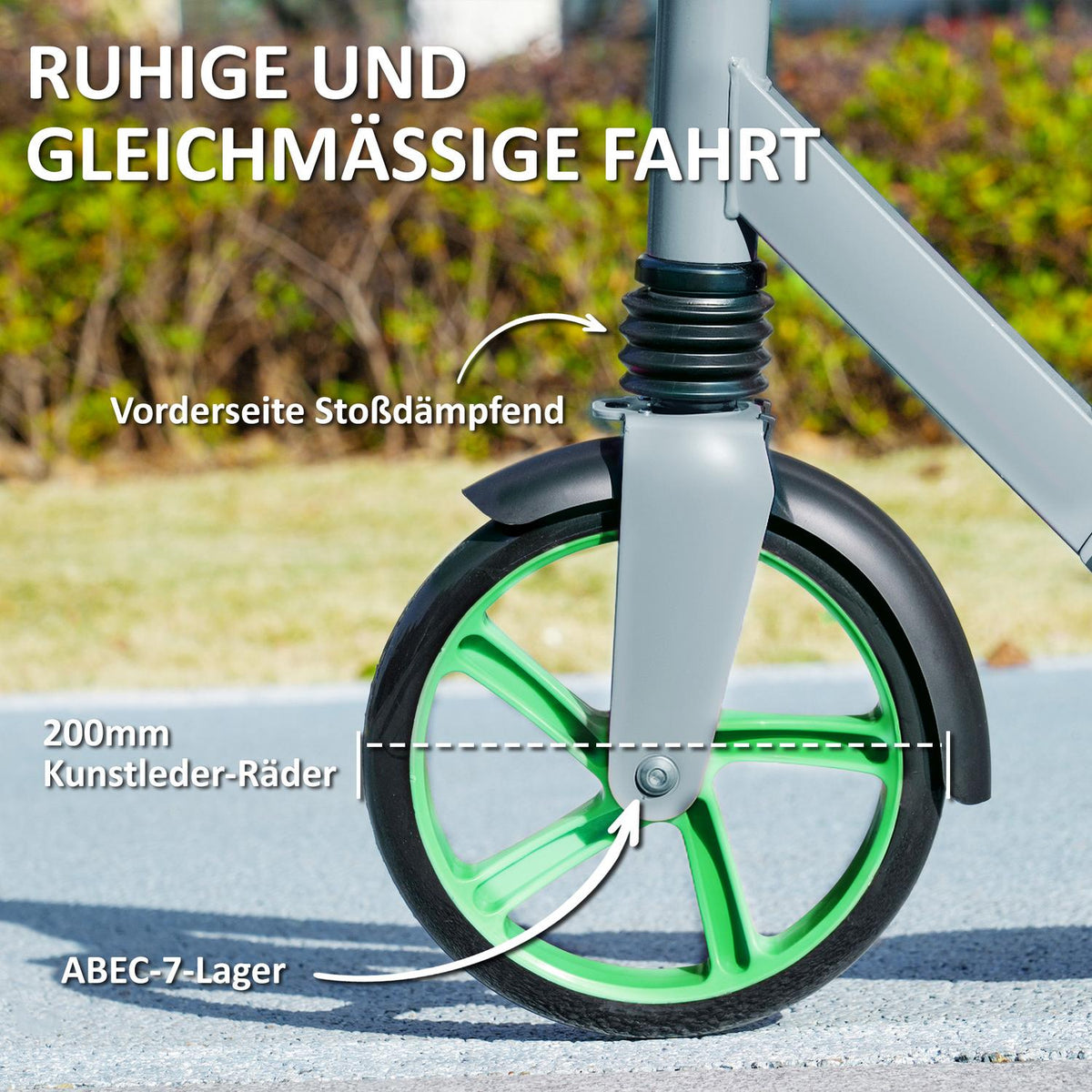 Scooter Children's Foldable Children's Scooter with Adjustable Handlebar Height, 2 Large Wheels, Rear Mudguard Brake, Kick Scooter for Children from 6-12 Years Green