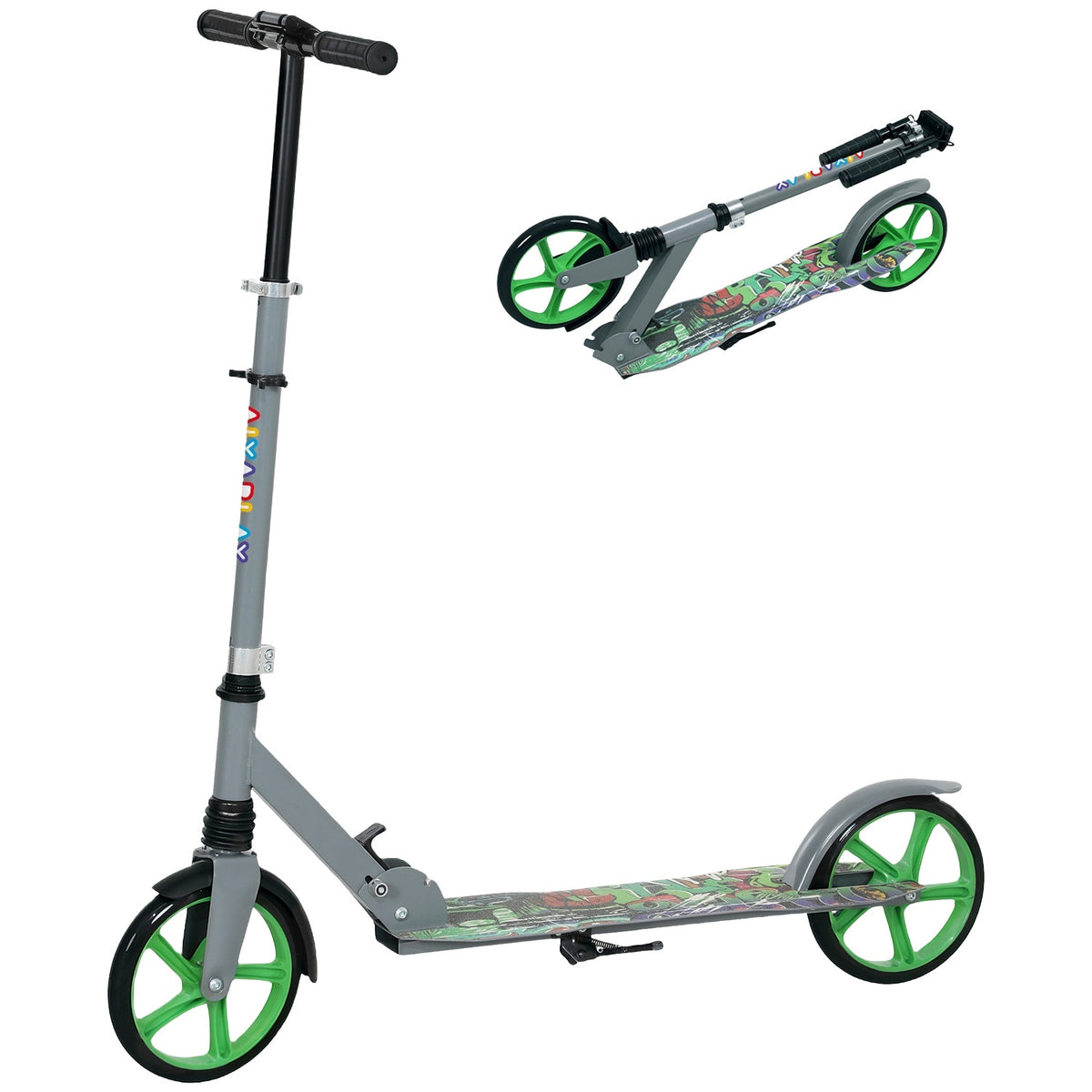Scooter Children's Foldable Children's Scooter with Adjustable Handlebar Height, 2 Large Wheels, Rear Mudguard Brake, Kick Scooter for Children from 6-12 Years Green