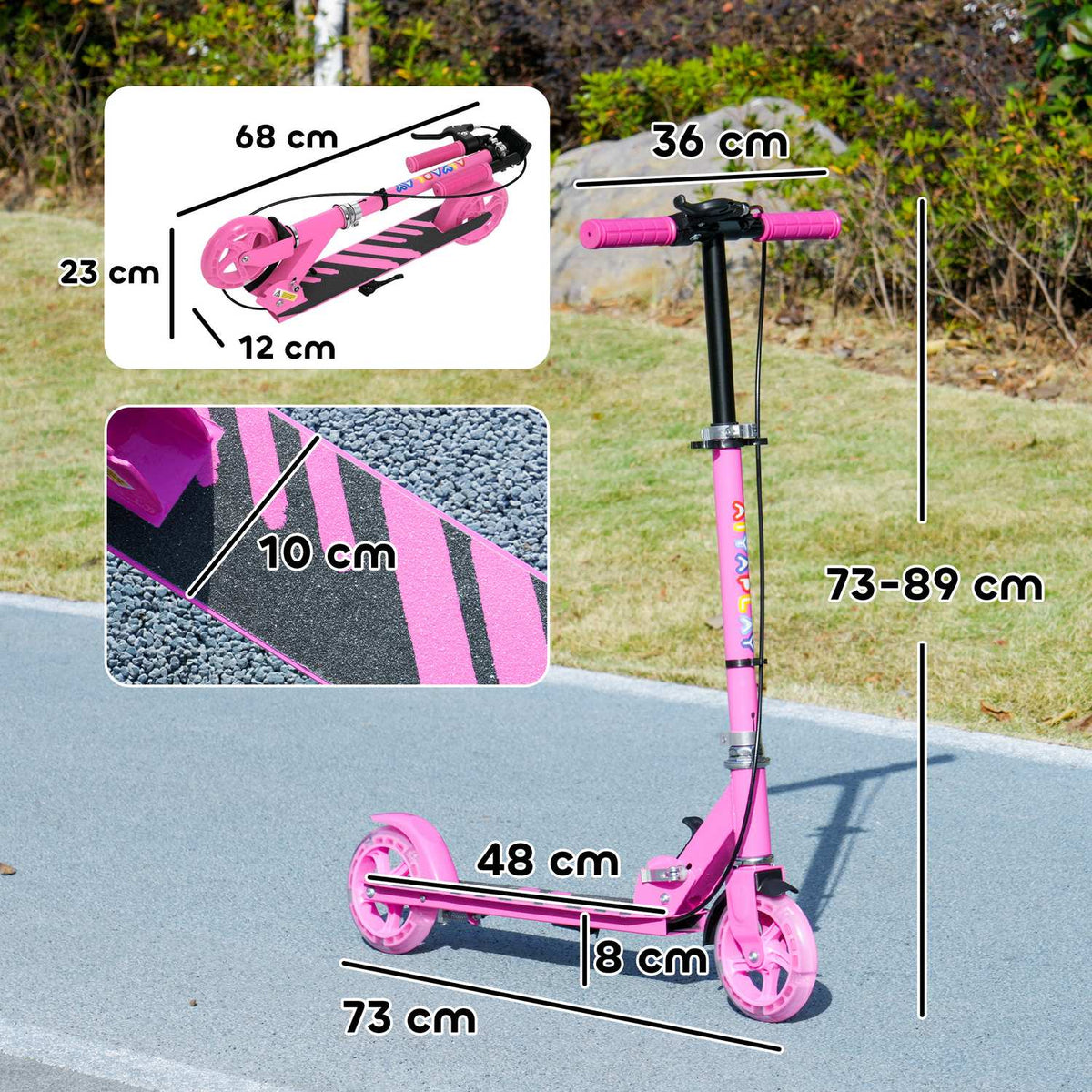 Scooter Children's Foldable Children's Scooter with Adjustable Handlebar Height, 2 Luminous Wheels, Handbrake & Rear Wheel Brake Kick Scooter for 3-8 Years Children Pink
