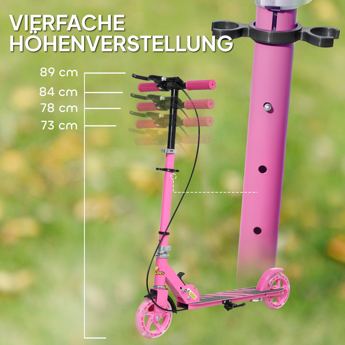 Scooter Children's Foldable Children's Scooter with Adjustable Handlebar Height, 2 Luminous Wheels, Handbrake & Rear Wheel Brake Kick Scooter for 3-8 Years Children Pink
