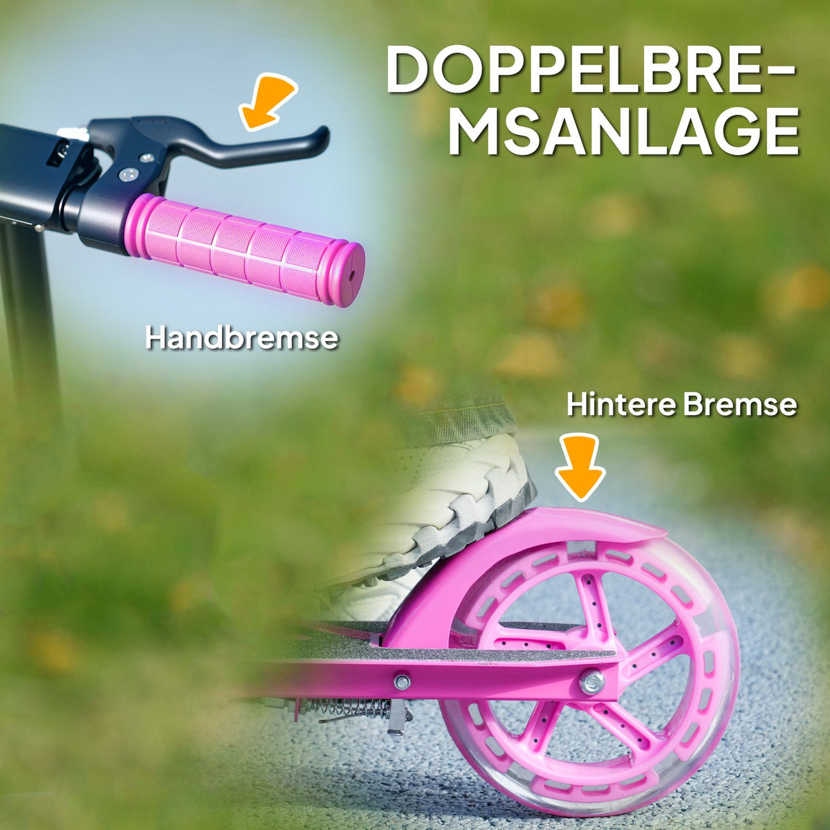 Scooter Children's Foldable Children's Scooter with Adjustable Handlebar Height, 2 Luminous Wheels, Handbrake & Rear Wheel Brake Kick Scooter for 3-8 Years Children Pink