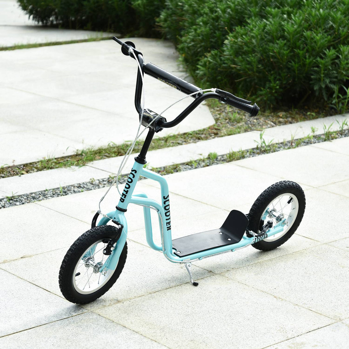 Scooter Kick Scooter Children'S Scooter City Scooter Kickboard With Pneumatic Tires 12 Inch, From 5 Years, Blue, 120X58X75-80Cm