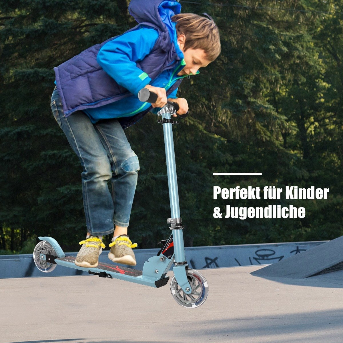 Scooter Kick Scooter Height Adjustable Children's Scooter Foldable Kick Scooter with 2 Wheels Blue