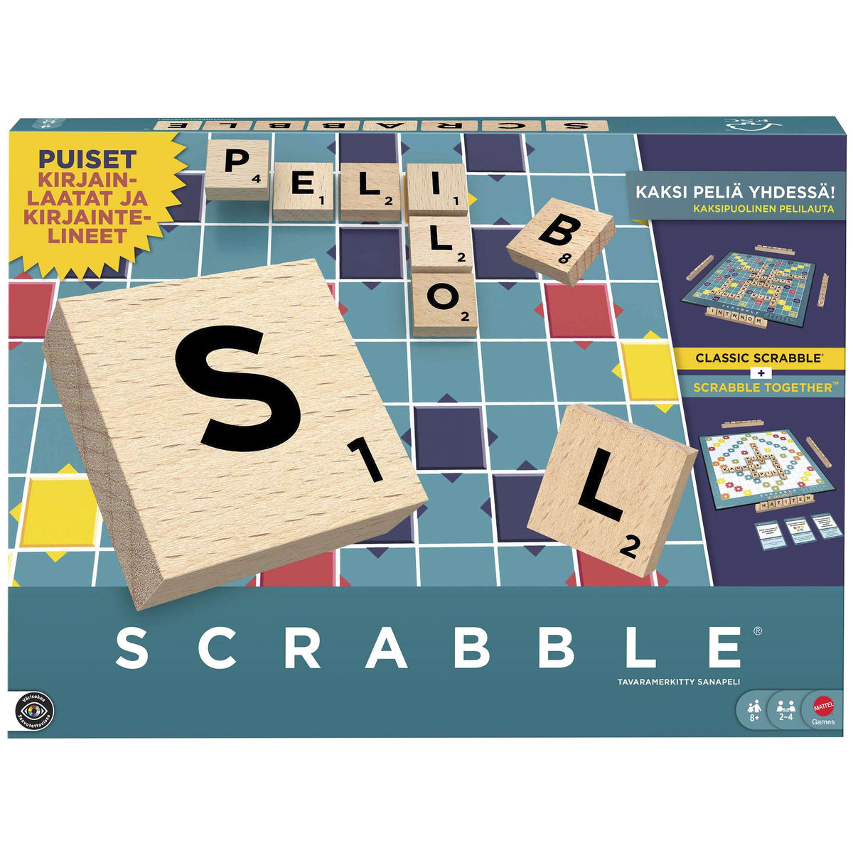 Scrabble Wood Edition, Double-Sided Board Game, Ages 8+