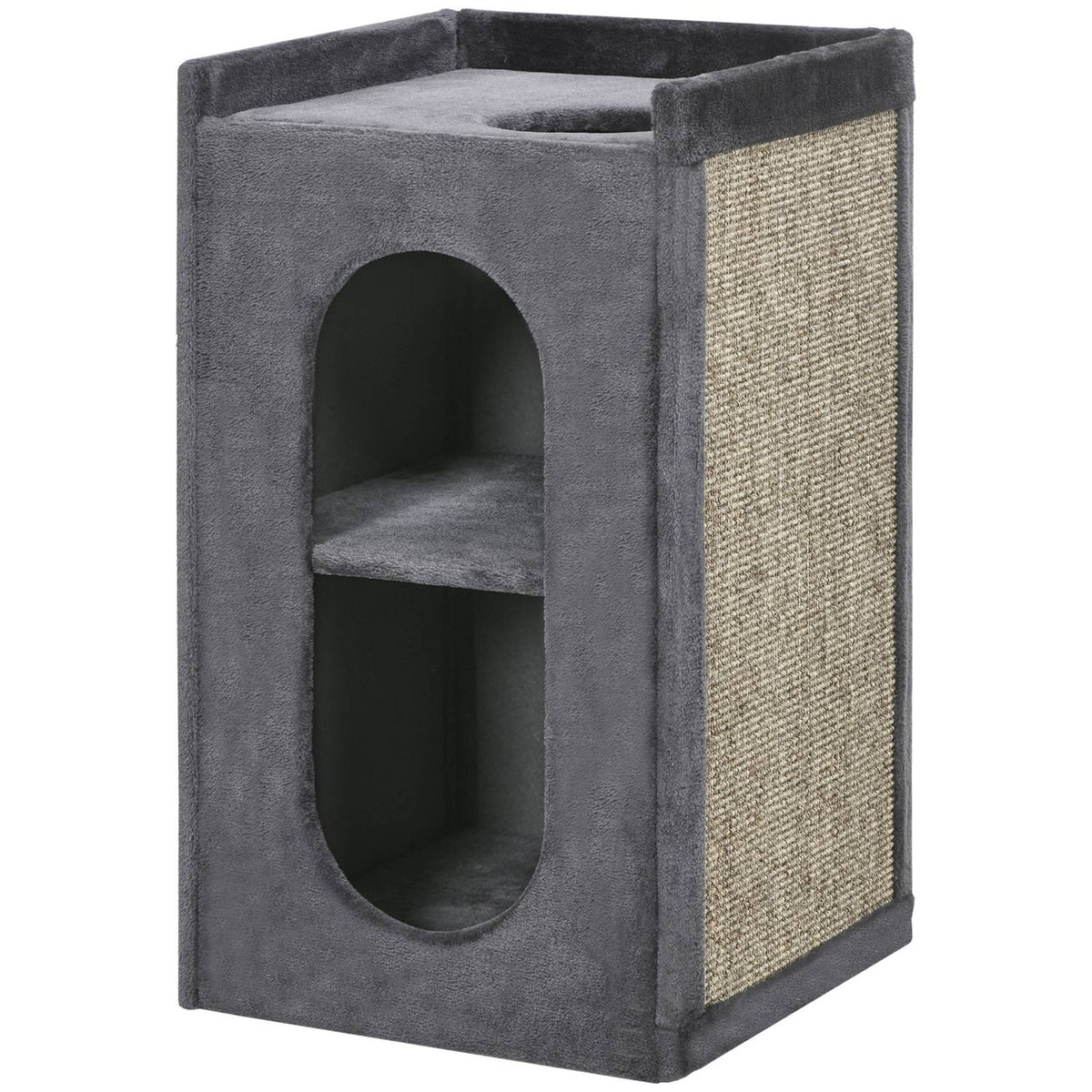 Scratching Barrel 81Cm Robust Cat Scratching Post With 2 Caves, Scratching Tower, 2 Levels For Cats Up To 6Kg In Dark Gray