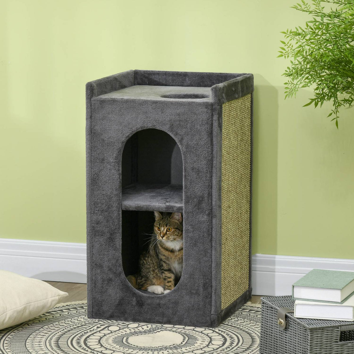 Scratching Barrel 81Cm Robust Cat Scratching Post With 2 Caves, Scratching Tower, 2 Levels For Cats Up To 6Kg In Dark Gray