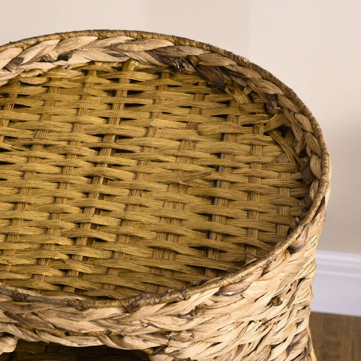 Scratching Barrel Cat Tower 73Cm 3-Level Cushion Water Hyacinth Steel Light Brown