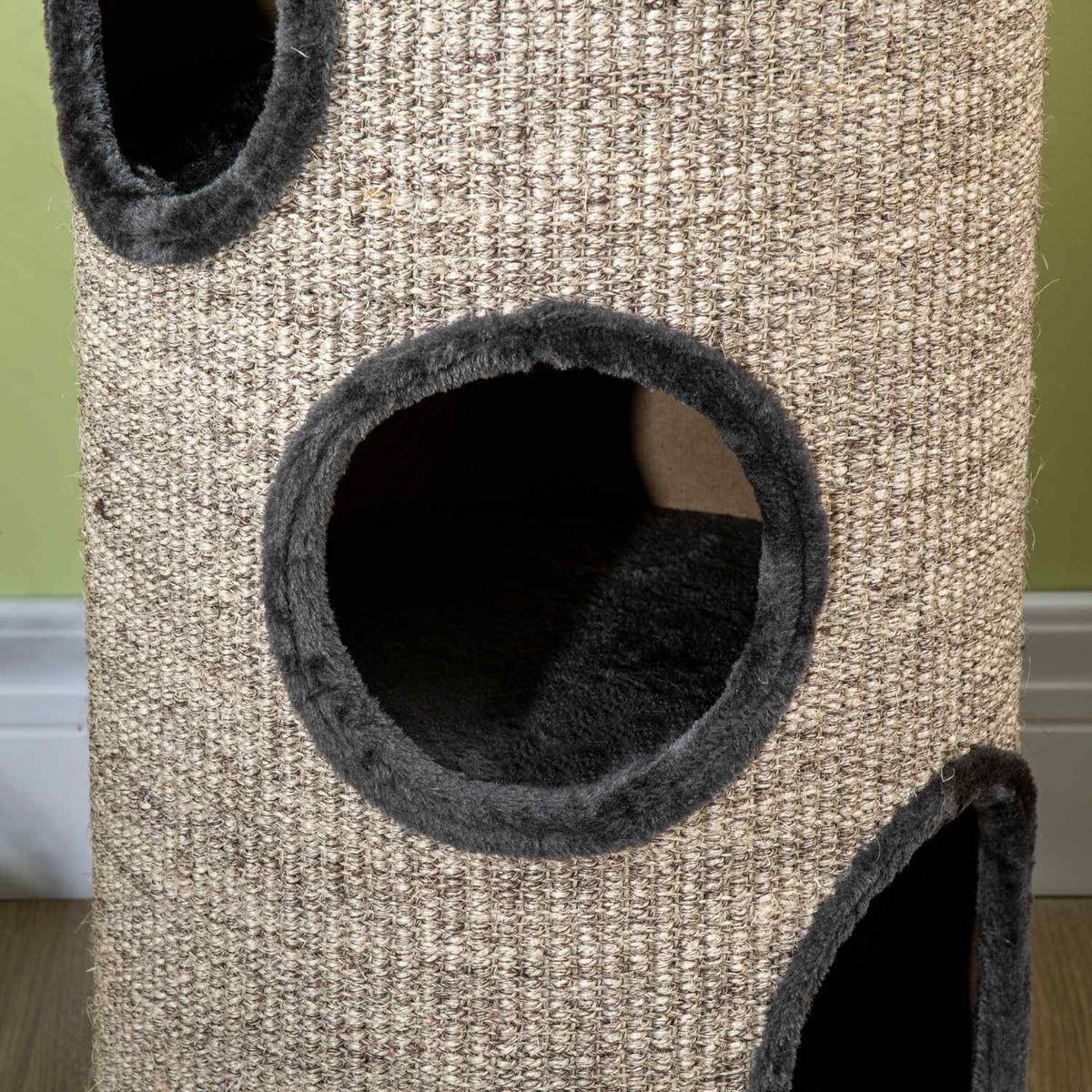 Scratching Barrel Play And Scratching Barrel For Cats With 3 Caves, Made Of Sisal & Plush, Gray, Ø38X70Cm