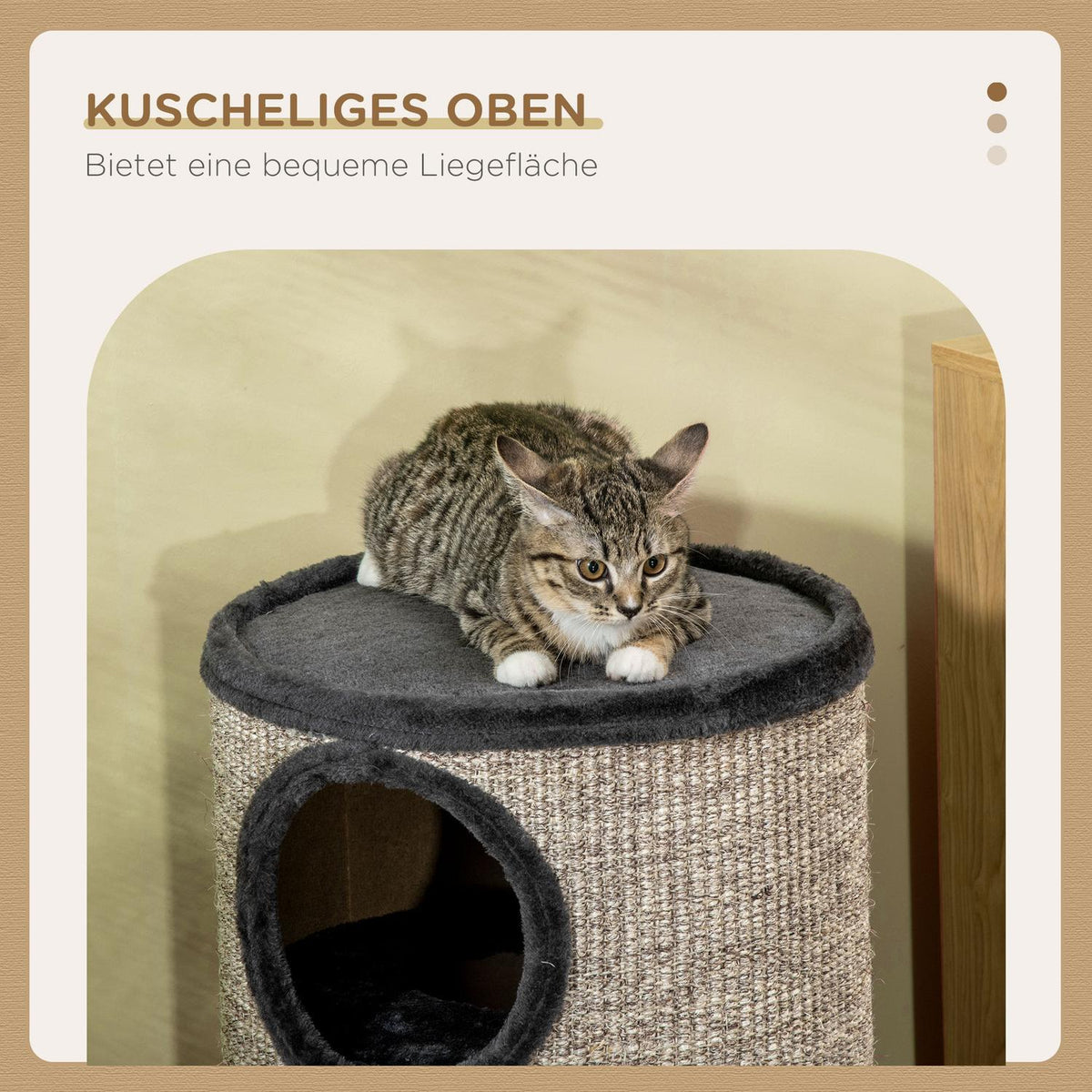 Scratching Barrel Play And Scratching Barrel For Cats With 3 Caves, Made Of Sisal & Plush, Gray, Ø38X70Cm
