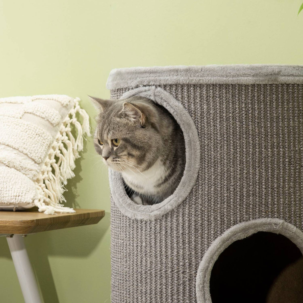 Scratching Barrel Play And Scratching Barrel For Cats With 3 Caves, Made Of Sisal & Plush, Light Gray, Ø38X70Cm