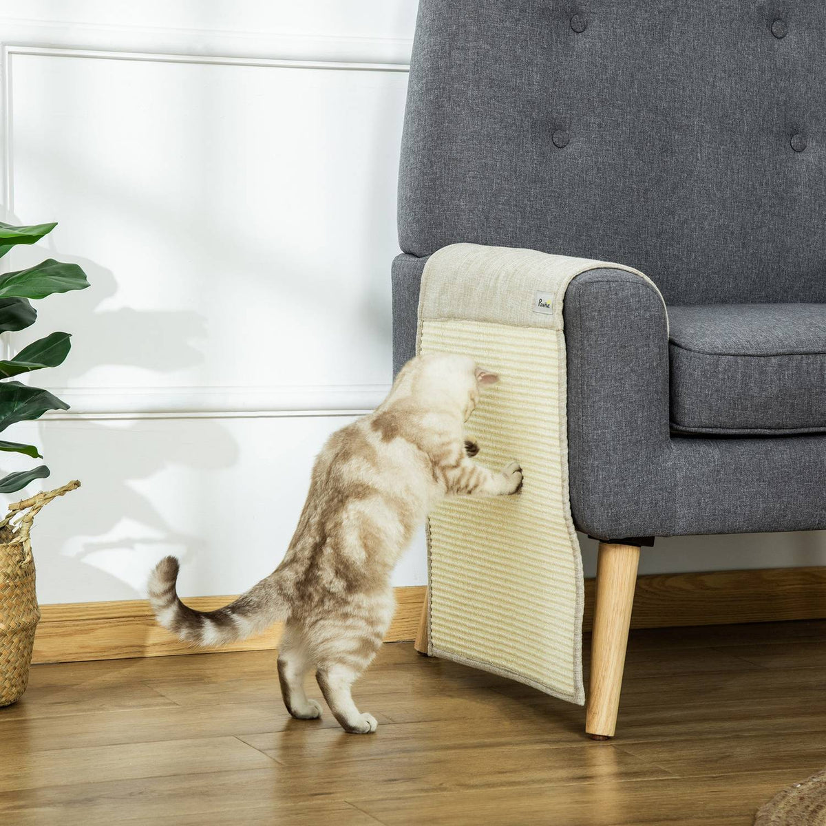 Scratching Mat Set Of 2 Sofa Protection For Cats, Sisal Scratching Mat, Beige + Gray, 130X45X0.3Cm, For Armchair & Couch