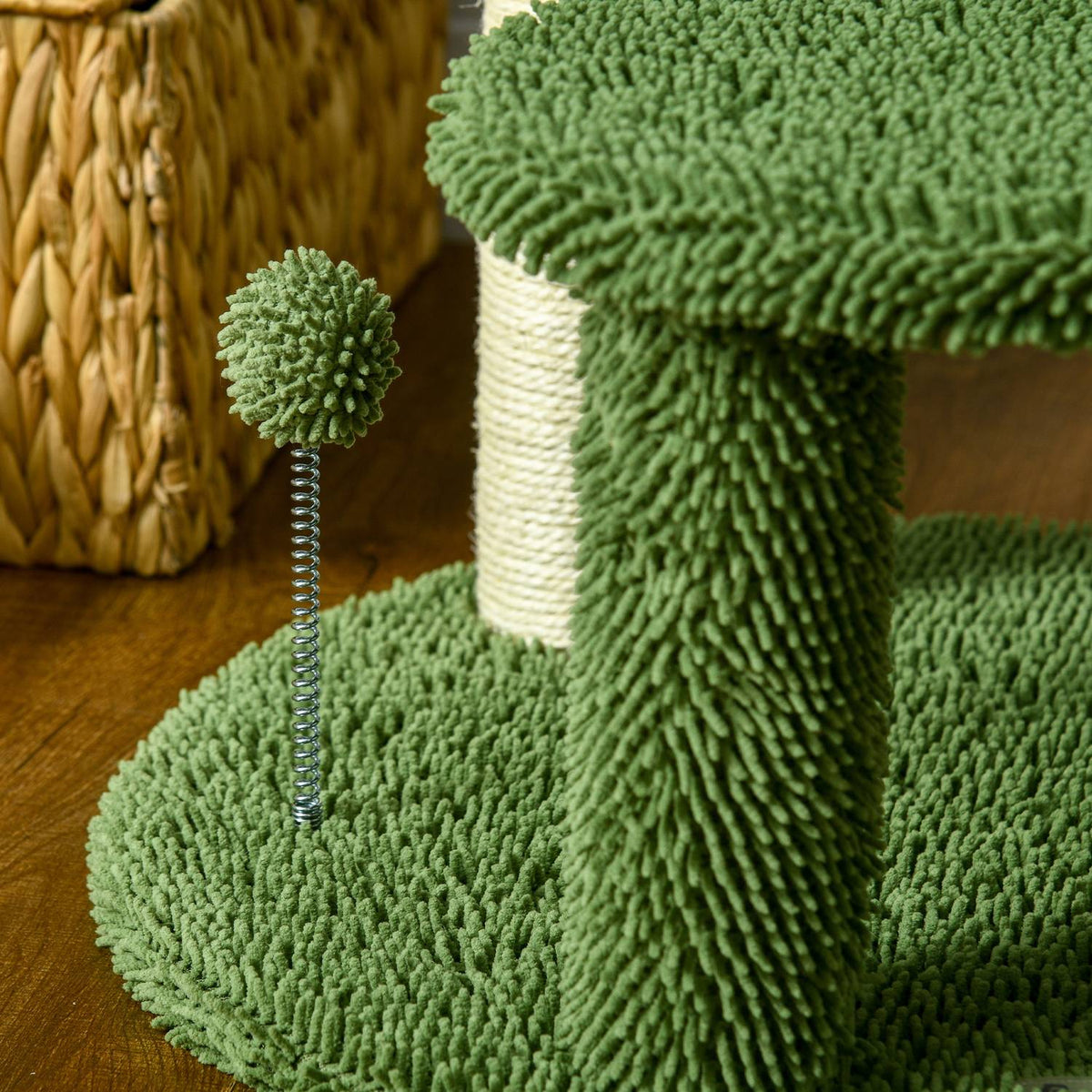 Scratching Post 111Cm Cat Scratching Post With 2 Tiers & Play Ball, For Cats Up To 10Kg, Sisal, Green