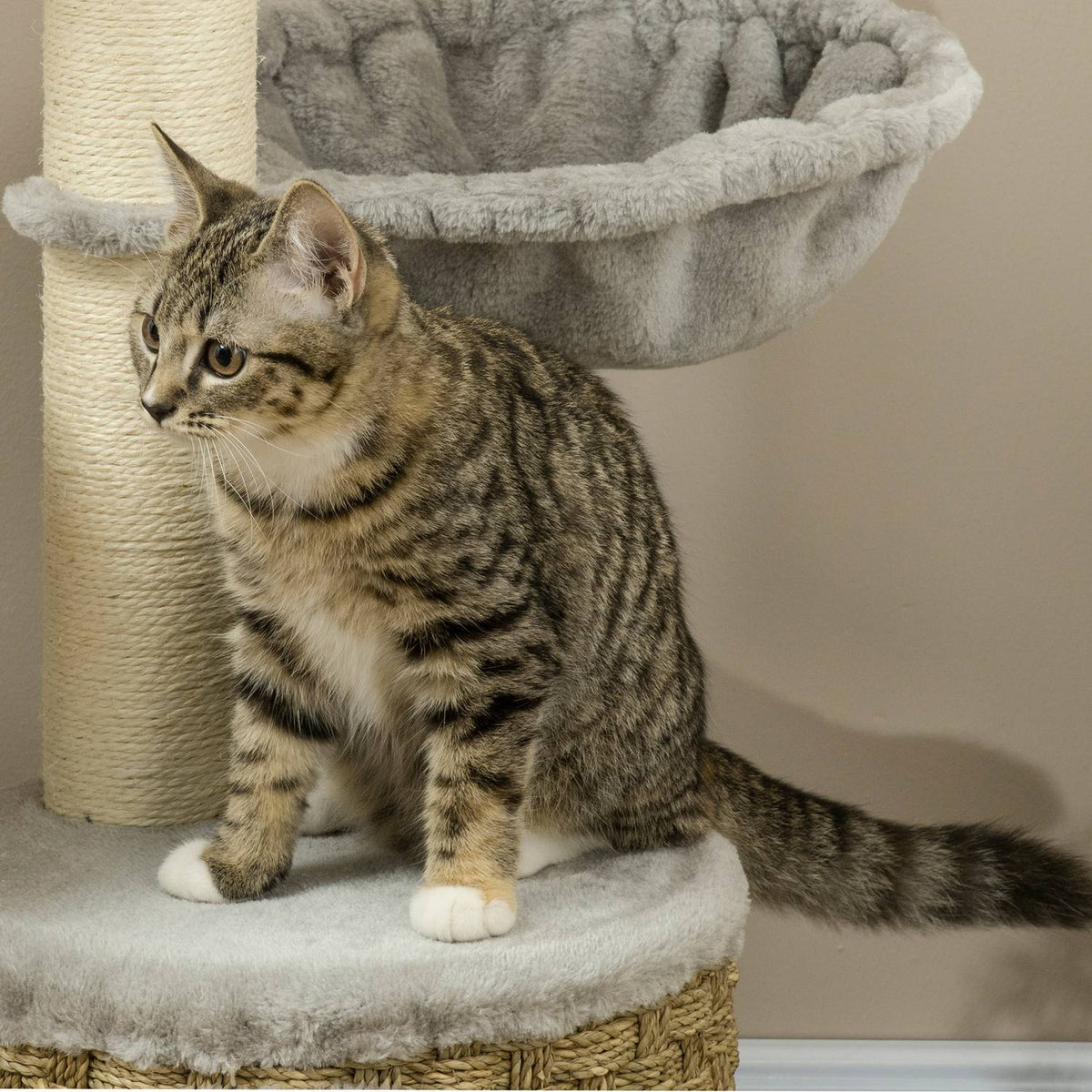 Scratching Post 115.5Cm Cat Tree With Cat Cave & Hammock, Jute Posts, Light Gray