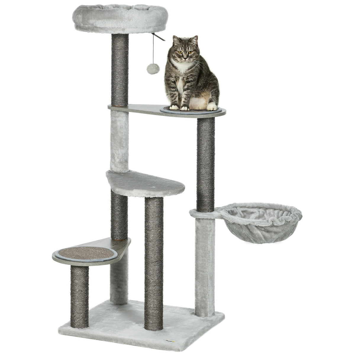 Scratching Post 118.5Cm Stable Cat Scratching Post With Hanging Bed & Toy Ball, 4 Tiers, For Cats Up To 5Kg, Sisal, Beige
