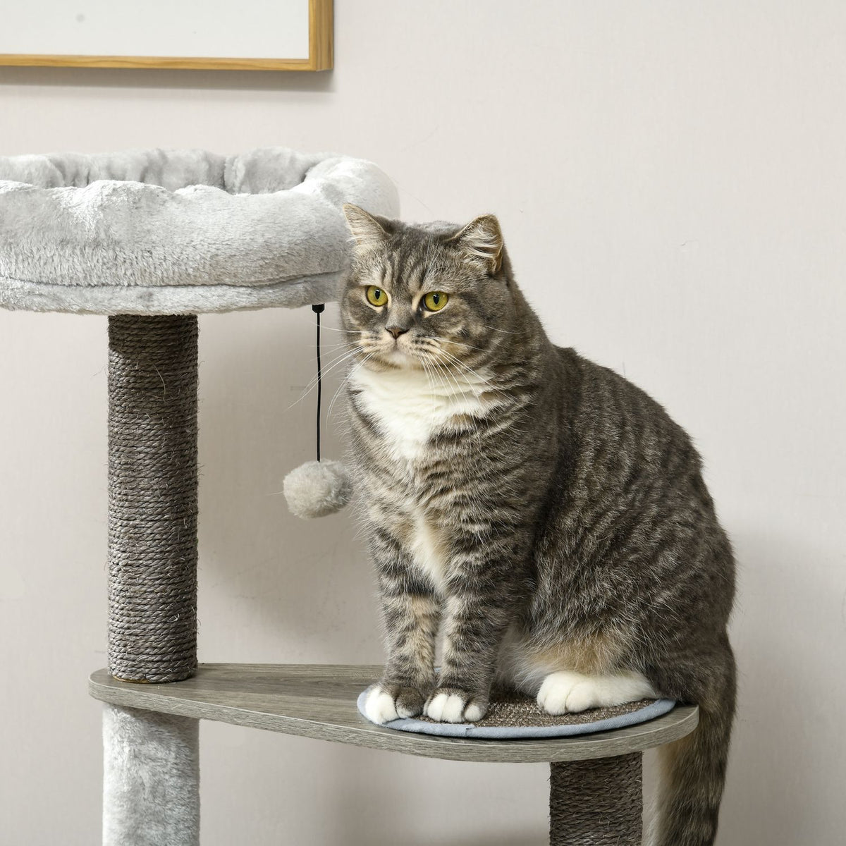 Scratching Post 118.5Cm Stable Cat Scratching Post With Hanging Bed & Toy Ball, 4 Tiers, For Cats Up To 5Kg, Sisal, Beige